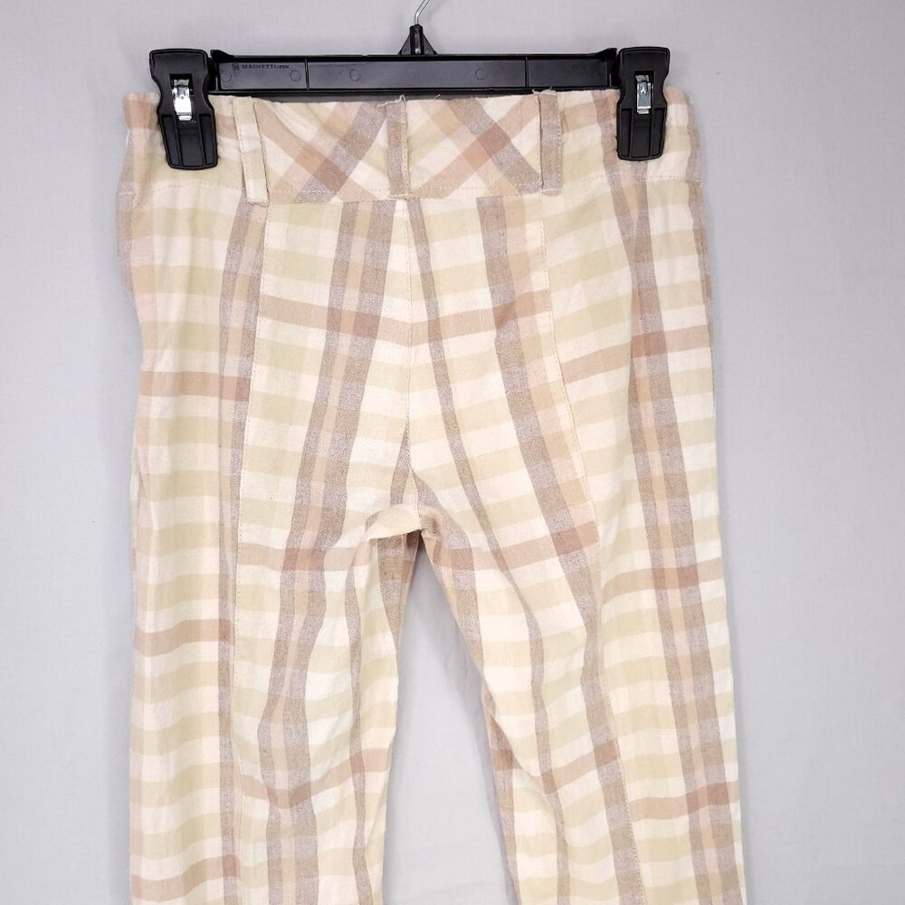 Free People Plaid Flare Pants Womens 0 Linen Blend Low Rise Retro Hippie Boho - Picture 5 of 16
